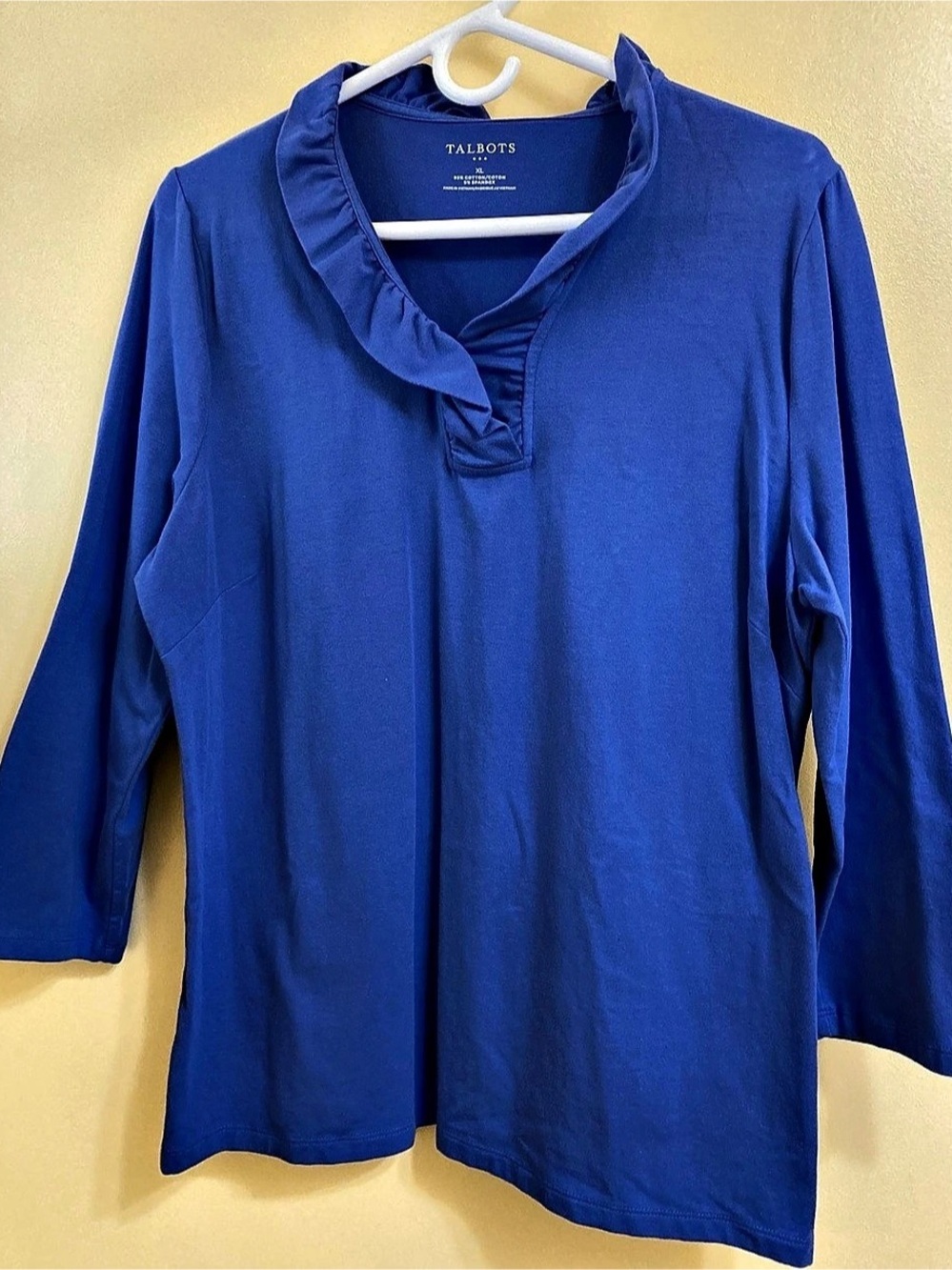 Talbots Blue Ruffle Neck Long Sleeve Tunic XL Like New